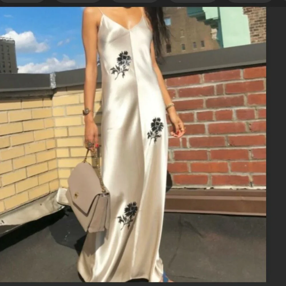 Tory Burch Satin Embroidered Slip Dress Tory Burch size 2 regular fits 4-6